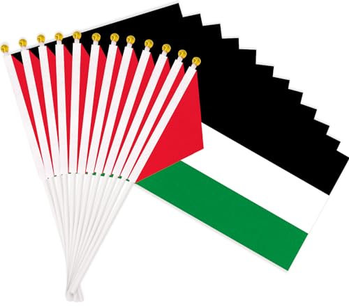 12Pcs Palästina Flagge Small Palestinian Flags Mini Hand Held Palestine Banner Vivid Color Waving Flags for Indoor Outdoor Decoration
