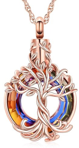 Minicremation Joyería de cremación para cenizas, collar de urna de árbol de la vida, joyería conmemorativa, collar con colgante con relleno de embudo, regalos para mujeres y hombres, Acero inoxidable,