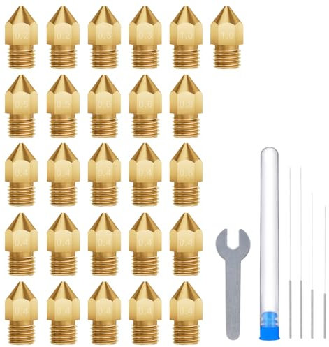 ELEGOO 26pcs MK8 Düsen Multi Size, 3D Drucker Messing Hotend Düsen 0.2mm/0.3mm/0.4mm/0.5mm/0.6mm/0.8mm/1.0mm mit DIY Tools Kompatibel mit Neptune 3 Serie und mehr