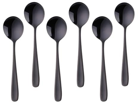 SBOMHS Lot de 6 cuillères à soupe en acier inoxydable 18/10 Longueur 17,5 cm - Largeur 4,5 cm - Cuillère de table Cuillère à soupe pour porridge Cuillères à dessert Cuillères à soupe Schwarz 6 Stück