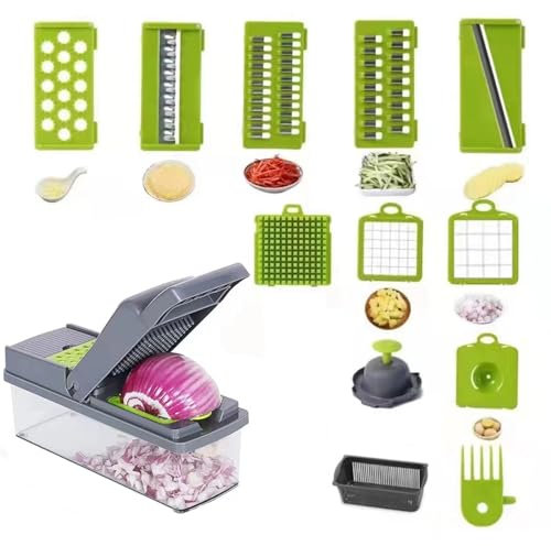 Vegetable Chopper, Pro Onion Chopper, 15 in 1 Professional Mandoline Slicer for Kitchen, Veggie Chopper With 8 Blades,Colander Basket,Container for Salad Potato Carrot Garlic
