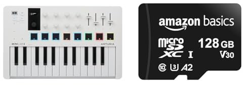 Arturia - MiniLab 3 - Universal-MIDI-Controller für Musikproduktion & Amazon Basics – MicroSDXC-Speicherkarte, 128 GB, mit SD-Adapter, A2, U3, 100 MB/s max. Lesegeschwindigkeit, Schwarz