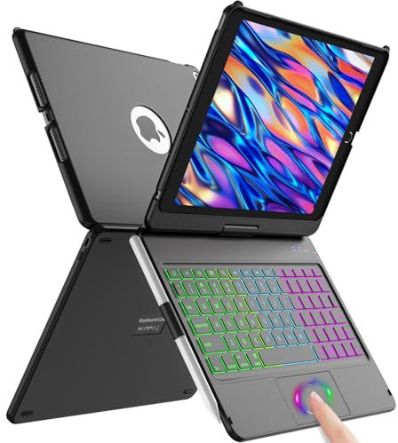 aMZCaSE iPad 9/8/7 Generation 10.2 Inch Keyboard with Pencil Holder, Keyboard for iPad 9 Generation with Color Backlight, 360 Degree Rotating Slim Case (Black)