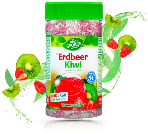 KING GEORGE - Fraise Kiwi 12 x 400 g – Thé glacé instantané mélangé – Plaisir estival – Emballage de conservation – Boisson en poudre, boisson rafraîchissante pour la famille, représentant des