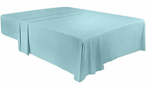 Utopia Bedding - Bettlaken ohne Gummizug - Betttuch 270 x 290 cm - Laken für Bett 180 x 200 cm - Flaches Blatt weiche gebürstete Mikrofaser - Kurblau