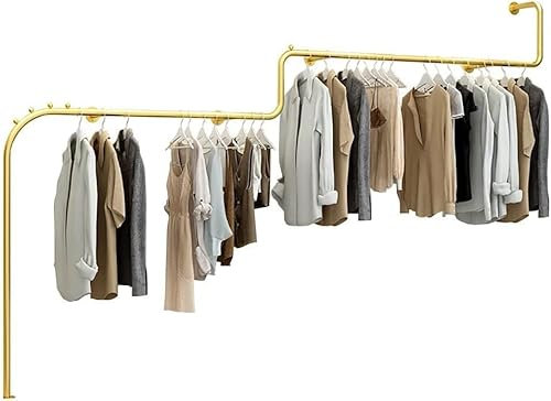 KAZUP An der Wand montierter Kleiderständer, Kleiderstange, Moderne industrielle Hochzeitsgarderobe für Bekleidungsgeschäft, kreative Boutique, Bekleidungsgeschäft, Präsentationsständer, Gold/Silb