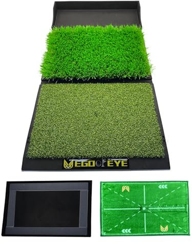 17x 30 Golf Hitting Practice Mat-Golf Ball Tray,Professional Golf Hitting Mat with Ball Tray, Heavy Duty Rubber Backing Practice Mat Ideal for Indoor and Outdoor Training