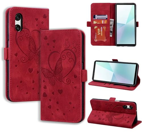 CASAFUNY Schutzhülle für Sony Xperia 10 VI, stoßfest, Schutzhülle aus Leder, für Sony Xperia 10 VI, Magnetverschluss, Flip Case, Schutzhülle für Sony Xperia 10 VI, Rot