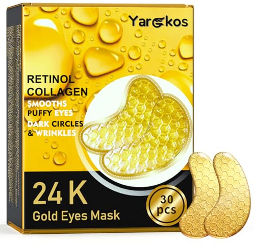 30 Paare 24K Gold Augenmaske, Hyaluron Anti Aging Golden Augen Pads, Kollagen Hydrogel Gel-Eyepads Reduzieren Dunkle Augenringe Tränensäcke Falten, Deep Hydration Feuchtigkeitsspendende Eye Patches