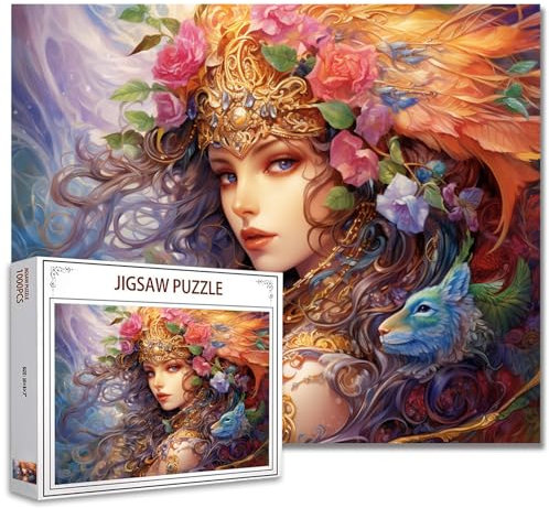 Tucocoo 1000-teiliges Puzzle für Erwachsene, Feen-Mädchen, Portraits, Malpuzzle, schöne Blumen, weibliche Puzzles für anspruchsvolle Familienaktivitäten, buntes DIY-Puzzle, Wanddekoration, Geschenke