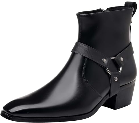 ANUFER Uomo 5cm Tacco a Blocco Cerniera Laterale Stivaletti Nero EU41.5
