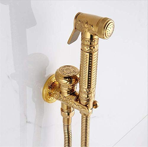 JDSHFEN Hand-Bidet-Wasserhahn-Set Sprüh-Duschset Toiletten-Sprüher Gold-Kit Bidet-Wasserhahn aus Messing Edelstahl Pistole und Schlauch Toilette，