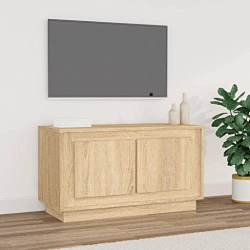 puraday Mueble de TV para salón, madera, 80 x 35 x 45 cm, roble sonoma, diseño práctico, comedor, armario estéreo, mesa de televisión, amplio espacio de almacenamiento, mueble de TV para revistas
