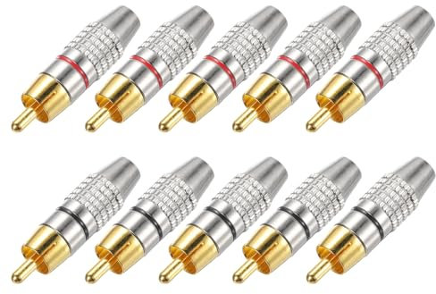 sourcing map RCA to Speaker Wire Connector, 270RCA Solderless Male Plug Gold Plated Stereo Audio Connector Adapter Jack Plug RCA Converter Black Panel Mount 10pcs