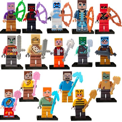 YEIUZPT Minnecraft Figure Set, 16PCS Minnecraft Action Figures Model Ornaments Collectible Characters Building Game Toy Pixelated Design Figures Toy for Birthday Gifts Kids from 7 Years and Over