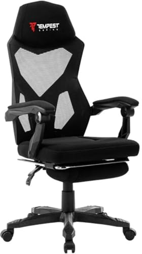 Tempest AeroGamer Silla Gaming, Respaldo de Malla Premium, Reposapiés Extensible, Ruedas de 75 mm, Base de Nylon, Transpirable, para Setup Moderno (Negra)