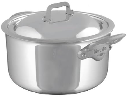 Mauviel M'Cook SB 5-lagiger Edelstahl-Schmortopf mit Deckel und Griffen aus gebürstetem Edelstahlguss, 9,2 l, hergestellt in Frankreich