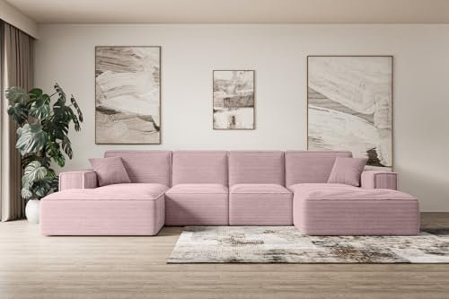 ALTDECOR Ecksofa in U-Form Corner Sofa Bett Eckcouch Couch L-Form Wohnlandschaft Cauchsofa Sierra-U - 344x165x73 cm Rosa