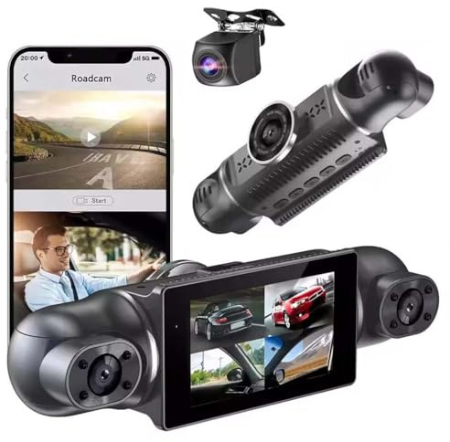 4-Channel 1080P Car Recorder, 360 Degree View 4 Channel Dash Cam Front and Rear Inside Left Right, FHD 1080P Car Recorder, Multi-Ch Dash Camera, NO TF Card (WiFi+GPS)