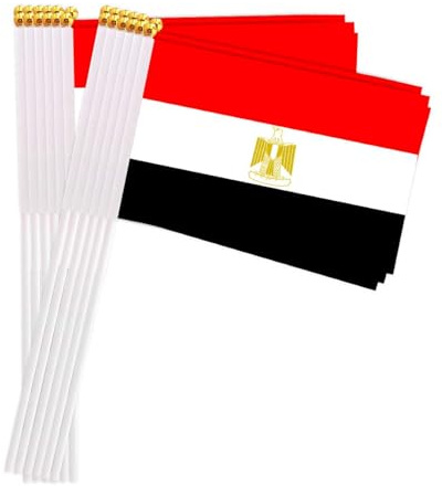 25 Packungen kleine Ägypten Flaggen auf Handheld Stick, Miniatur Ägyptisch Flagge, 4x6 Zoll Mini Hand gehalten Banner mit goldenen Topper(Egypt)
