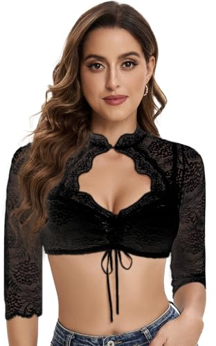 Goxozzy Dirndl Bluse Damen Oktoberfest Trachtenbluse Klassisch Elegant Langarm in Weiß und Schwarz Größe 34-44