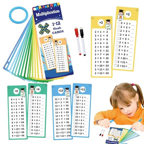 Krujecnt Multiplikation FlashCard, Times Tische Flash -Karten,Multiplikationstischkarten | Doppelseitiges interaktives Lernspiel mit 2 Trockener-Stiften für Klassenzimmer, Heimschule