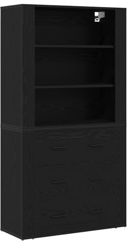 vidaXL Highboard Schwarze Eiche Ingenieurholz: Zeitgenössische Aufbewahrungslösungen für Dein Esszimmer Buffet Möbel Regal Furnier Innen Matt