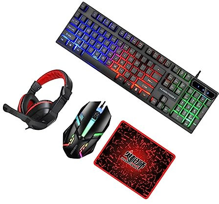 KOMBIUDA 4-in-1 Gaming Keyboard Mouse Combo Backlit Wired Headset and Mouse Pad for Pc Desktop Laptop Gamer Accessories