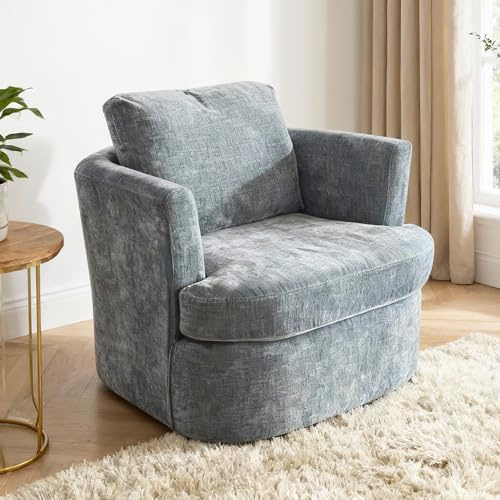 BonVache Drehsessel, Chenille Sessel, 360° schwenkbar, mit U-förmiger Rückenlehne und gepolsterter Sitzfläche, geeignet für Wohnzimmer, Schlafzimmer und Büro, Blau