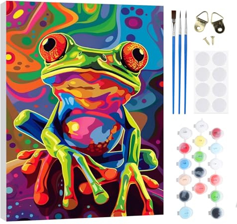 RICUVED Grenouille Peinture Numero Adulte,Animaux Kits de Peinture au Numéro avec pinceaux Peinture de Dessin de Pigment Acrylique, Paint by Numbers avec Cadre pour Décoration 20x30cm