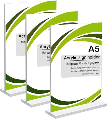 OELZWVN 3 Stück Tischaufsteller A5, Aufsteller Transparent, Acryl Fotoaufsteller T Form für Restaurants, Café, Ausstellungen Werbung Menükarte Hochzeit Cafe Restaurant