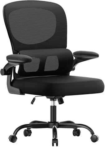 naspaluro Comfy Ergonomic Office Chairs, High Big Tall Study Desk Computer Chair with Back Support, Adjustable Flip-up Armrests Black Work Chair, Swivel Comfy PC Mesh Office Chairs for Home Office