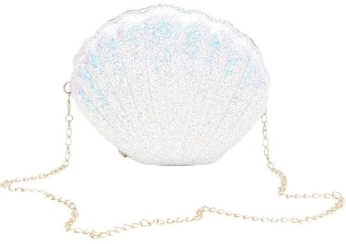 Augesak Muschel Tasche Meerjungfrau Accessoires Damen,Muscheltasche Pailletten Kettentasche,Meerjungfrau Tasche Glitzer,für Fasching Karneval Meerjungfrauen Kostüm Accessoires