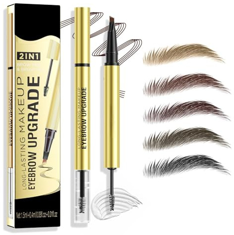 Microblading Augenbrauenstift Wasserfest, Eyebrow Pencil mit Gel & 4 Mikrogabelspitzen, 2-in-1 Dual-Ended Augenbrauenstift Härchenzeichnung, Wischfest, Langanhaltend, NatüRlicher (Dunkelbraun)