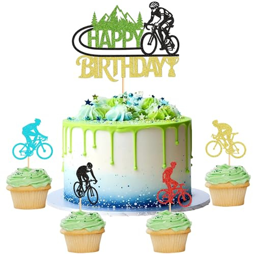 25Stk Straße Radfahren Geburtstag Kuchen Topper Fahrrad Reiten Cupcake Toppers für Straße Fahrrad Sport Kuchen Dekorationen Radfahren Sport Geburtstag Party Dekoration