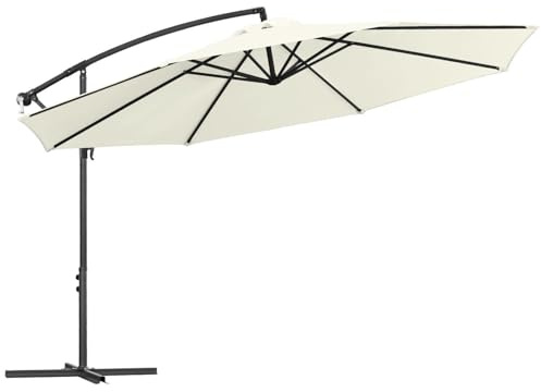 Tysobes Sonnenschirm 350 cm，Ampelschirm mit Ständer und Kurbe,UV-Schutz Gartenschirm,8 Stahlverstrebungen,Neigungswinkel und Höhe verstellbar für Pools,Balkone und Gärten，Beige