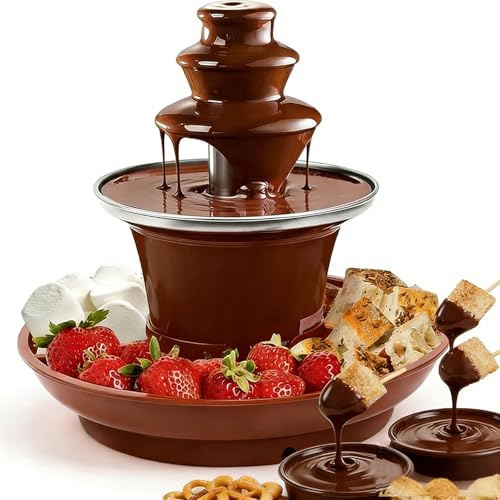 Mini fontana di cioccolato a 3 livelli, set per fonduta elettrica con vassoio, per frutta, noci, caramelle, queso(Red)