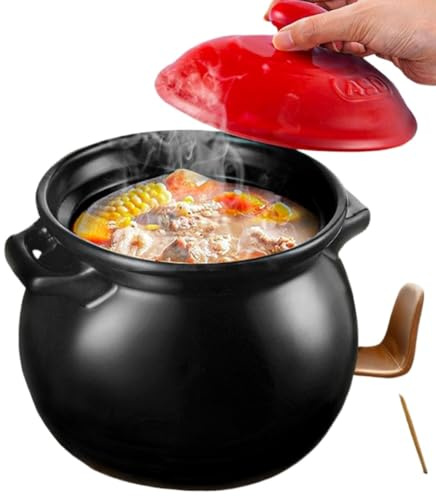 ollas de barro para cocinar, Cacerolas pequeñas de terracota con tapa, ollas barro, salsas resistentes, cazuelas cerámica y piedra(4.6L)