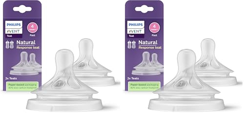 Philips Avent Natural Response Bottle Teat - 2 x Baby Bottle Flow 4 Teats for Babies Aged 3+ Months, BPA Free (Model SCY964/02) (Pack of 2)