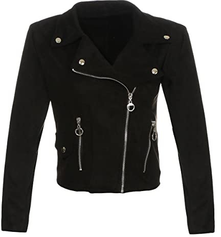 malito Damen Jacke | Velours Jacke | Biker Jacke mit Reißverschluss | Faux Leather - leichte Jacke 19617 (schwarz, XL)
