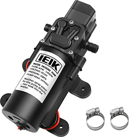 IEIK 12 Volt Diaphragm Pump 4LPM 1.05 GPM 108PSI Self Priming Sprayer Pump 12V DC Fresh Water Pump with Pressure Switch Adjustable for RV Camper Marine Boat Lawn (45W)