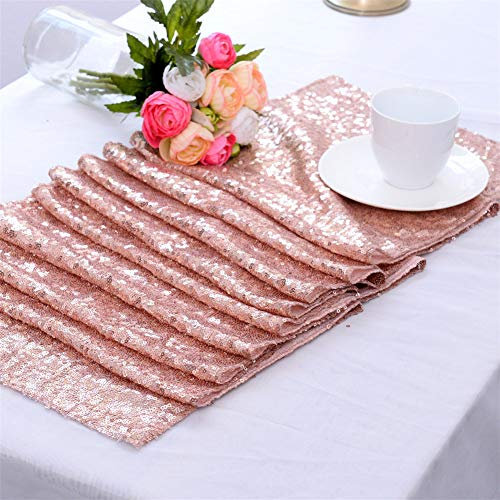 FC Fancy Pailletten-Tischläufer, Hochzeitstischdecke, Esstischschutz für Partys, Festivals, Bankett, Heimdekoration, 30 x 275 cm Rose Gold