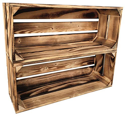 sunnypillow 2er Set Geflammt Holzkisten 50 x 20 x 15 cm Massive Weinkisten in vielen Farben zur Auswahl Holz Kisten Obstkisten Apfelkisten, Holzregal
