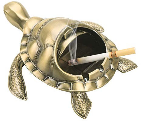 LAUYOO Vintage Turtle Windproof Ashtray with Lid Portable Cigarette Odor Ashtray Holder for Outdoor Indoor Smokers Metal Desktop Smoking Tobacco Ash Tray for Home Office Decoration (Bronze)