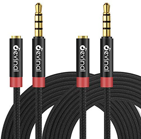 Devinal Cavo di prolunga per cuffie TRRS da 3,5 mm, da femmina a 4 poli a maschio, connettore audio stereo mini-jack AUX da 3 m, 3 m (confezione da 2)