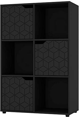 URBNLIVING Black Wooden Cube Bookcase Geo Geometric Door Display Shelf Storage Shelving Cupboard (Black Door, 2x3 Cube (6 Cube))