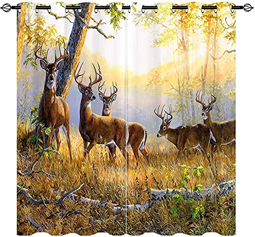LKCD Verdunkelungsvorhang Mit Ösen - Hirsch Herbstwald Wildtier 200X160Cm 2 Stück Großer Vorhang Für Das Wohnzimmer, Raumteiler, Gardinen, Blickdichter Vorhang