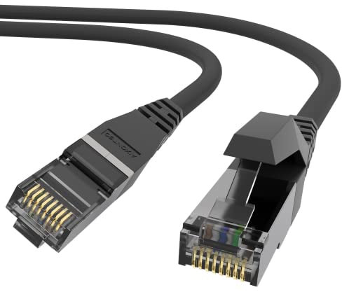 AIXONTEC 12m Netzwerkkabel Schwarz 10 Gigabit Ethernet LAN Kabel RJ45 Stecker Profi Patchkabel geschirmt DSL Lankabel 10 Gbits GbE Switch Router Access Point