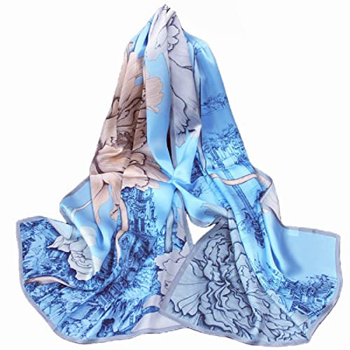FAIRYGATE Seidenschal Damen Warm Weich Seidentuch Herbst Winter Retro Gedruckt Muster Weich Warm Lange Halstücher Sonnenschut Stola Ganzjährig 82008