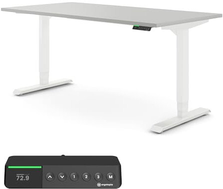 Ergotopia Desktopia Pro X Elektrisch höhenverstellbarer Schreibtisch, Ergonomischer Stehtisch für Büro oder Home Office (Grau, Gestell Weiß, 160 x 80 cm)